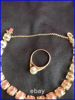 Set Of Ring & Bracelet 14k Yellow Gold And Pearl