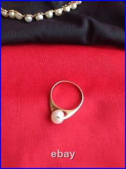 Set Of Ring & Bracelet 14k Yellow Gold And Pearl