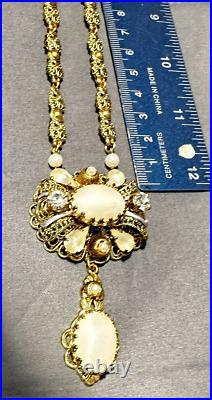 Set Of West Germany Frosted Faux Pearl Gold Filigree Earrings Necklace VTG