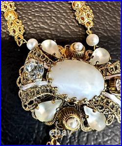 Set Of West Germany Frosted Faux Pearl Gold Filigree Earrings Necklace VTG