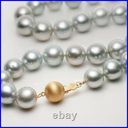 Set! Silver Tahitian Saltwater Pearl Strand Necklace&Stud Earrings Solid 14K Gold