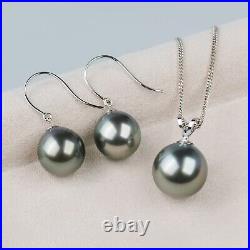 Set Tahitian Saltwater Pearl Drop Earrings&Pendant 18K Solid White Gold