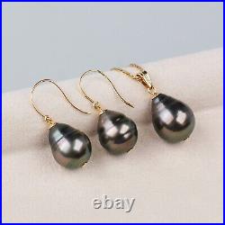 Set Tahitian Saltwater Pearl Drop Earrings&Pendant 18K Solid Yellow Gold