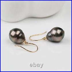 Set Tahitian Saltwater Pearl Drop Earrings&Pendant 18K Solid Yellow Gold