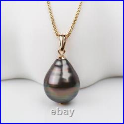 Set Tahitian Saltwater Pearl Drop Earrings&Pendant 18K Solid Yellow Gold