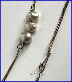 Set of 2 Vintage Marked 585 14K Gold and Rice Pearl Station Long Necklaces 16g