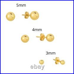 Set of 3! 14K Real Solid Gold Round Ball Bead Sleeper Studs Earrings Push-back