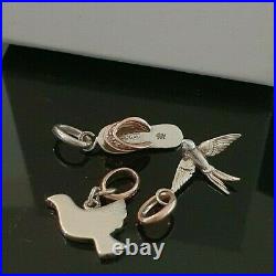 Set of 3 Clogau Sterling Silver & 9ct Rose Gold Charms, Flip Flop, Wennol, Bird
