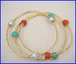 Set of 3 Early Ippolita 18K Yellow Gold Bangle Bracelets Coral, Turquoise, Pearl