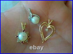 Set of 3 Pendants 14K/10K Yellow White Gold Pearl Ruby Diamond 3.5 grams