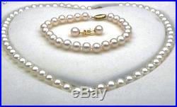 Set of 9-10mm south sea round white pearl necklace &earring &bracelet 14k