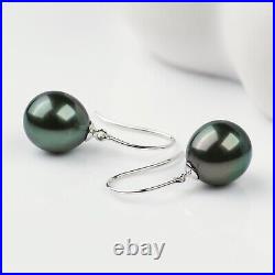 SetFlawless Teardrop Green Tahitian Pearl Earrings&Pendant 18K Solid White Gold