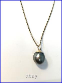 Shell Black Pearl Pendant And Necklace Set 14k Yellow Gold