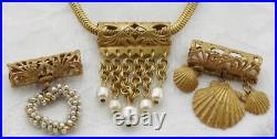 Signd MIRIAM HASKELL Gold Chain Necklace w 3 Interchangeable Pendants Pearl Set