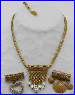 Signd MIRIAM HASKELL Gold Chain Necklace w 3 Interchangeable Pendants Pearl Set
