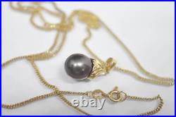 Signed M South Sea Pearl 14K Yellow Gold Pendant & RVL Necklace Set