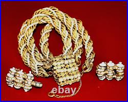 Signed Miriam Haskell Rope Seed Pearl Gold Bracelet & Matching Earrings SET