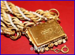 Signed Miriam Haskell Rope Seed Pearl Gold Bracelet & Matching Earrings SET