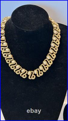 Signed Monet Vintage Gold Tone Faux Pearl Cabochons Necklace & Bracelet Set