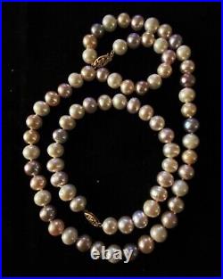 Signed PJS 14k GOLD 14 Multi Color Cultured PEARL Necklace Bracelet Set 62 gr