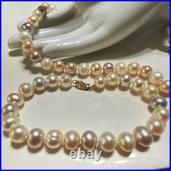 Signed PJS 14k GOLD 14 Multi Color Cultured PEARL Necklace Bracelet Set 62 gr