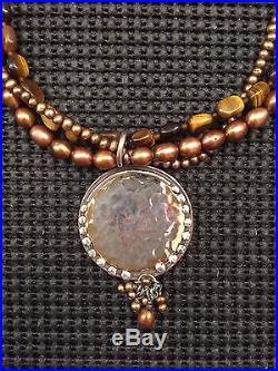 Silpada SET Tiger's Eye Bronze Pearl Pendant Necklace N1838 & Earring W1897