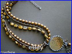 Silpada SET Tiger's Eye Bronze Pearl Pendant Necklace N1838 & Earring W1897 $208