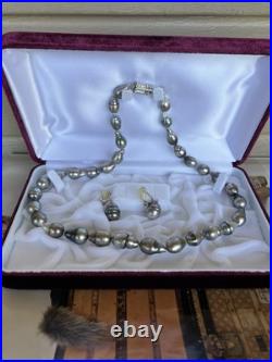 Silver/14k/18k Gold South Sea Tahitian Pearl Beaded Necklace & Earrings Set