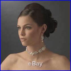Silver or Gold Swarovski Crystal Pearl Necklace Earring Bridal Jewelry Set