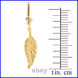 Solid 10k / 14k Yellow Gold Bohemia Boho Feather Leverback Drop Earring Set