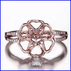 Solid 10k Rose Gold Round 8-12mm Pearl Diamonds Semi Mount Ring Setting Jewelry