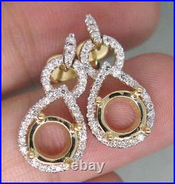 Solid 14K Yellow Gold Natural Diamond Setting Drop Earrings Semi Mount Jewelry