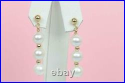 Solid 14K Yellow Gold Natural Genuine White Pearl Set