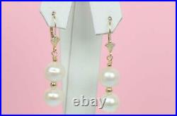 Solid 14K Yellow Gold Natural White Genuine Pearl Set