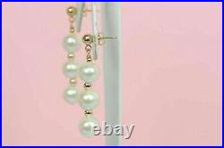 Solid 14K Yellow Gold Natural White Genuine Pearl Set