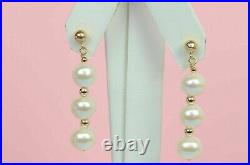 Solid 14K Yellow Gold Natural White Genuine Pearl Set