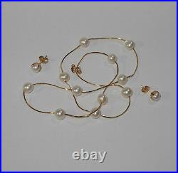 Solid 14K Yellow Gold Set Necklace Earrings Pearls Chain 16 not scrap