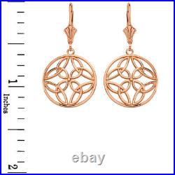 Solid 14k Rose Gold Triquetra Trinity Celtic Knot Round Drop Earrings Set