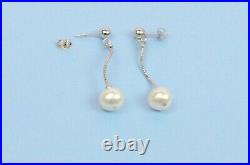 Solid 14k White Gold Charming Genuine White Pearls Set