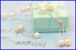 Solid 14k White Gold Charming Genuine White Pearls Set