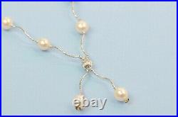 Solid 14k White Gold Charming Genuine White Pearls Set