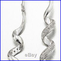 Solid 14k White Gold Diamond Set Ladies Spiral Drop/Dangle Earrings