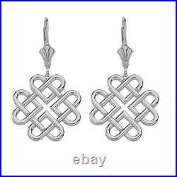 Solid 14k White Gold Large Woven Celtic Hearts Drop Earring Set