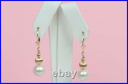 Solid 14k Yellow Gold Charming Genuine White Pearls Set