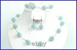 Solid 14k Yellow Gold Genuine dyed Blue Pearl Jewelry Set