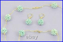 Solid 14k Yellow Gold Genuine dyed Blue Pearl Jewelry Set