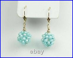 Solid 14k Yellow Gold Genuine dyed Blue Pearl Jewelry Set