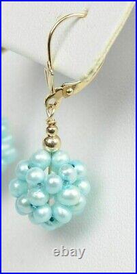 Solid 14k Yellow Gold Genuine dyed Blue Pearl Jewelry Set