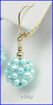 Solid 14k Yellow Gold Genuine dyed Blue Pearl Jewelry Set