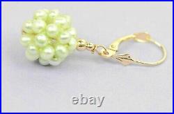 Solid 14k Yellow Gold Genuine dyed Green Pearl Jewelry Set
